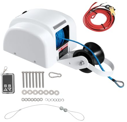CUBELLIN 12v Electric Boat Anchor Winch 45lbs Capacity Boat Anchor Winch with Remote Control & 100ft Nylon Rope Saltwater Boat Windlass Kit for 24ft Fishing Vessel