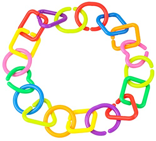 CORHAD Geometric Link Chain Toys 75pcs PE for Babies and Boys and Girls | Smooth Surface, Gentle Touch, Comfortable to Hold, Attaches to Crib Rail, Highchair, Stroller, Diaper Bag Random Style