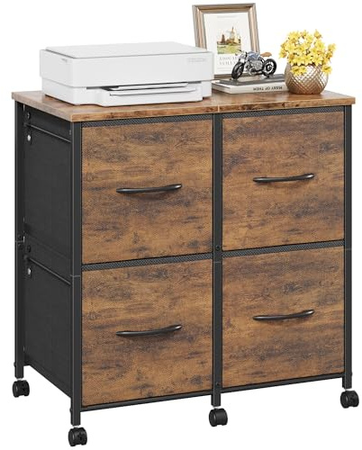 HIGDBFE 4 Drawer Lateral File Cabinet, Mobile Filing Cabinet for Large Printer, Home Office Functional Small Office Storage Cabinet & Printer Stand, Fits Letter/A4, Rustic Brown