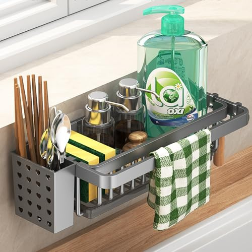 UUE Spülbecken Organizer, Küchen Organizer, Utensilien Korb für Küche & Badezimmer, Waschbecken Organizer Schwammablage Küchen Küche Spüle Organizer für Küchenzubehör Schwamm/Bürste/Spülseife