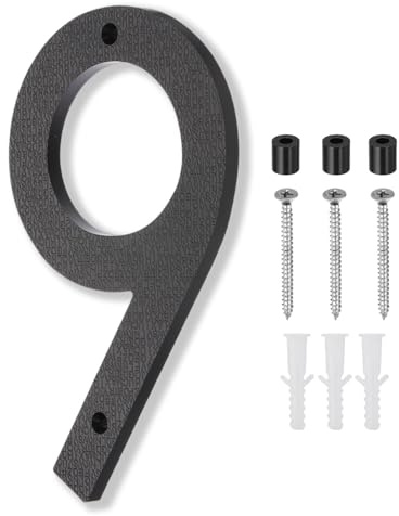 PATIKIL 10 Inch House Number, House Address Numbers Sign Large Floating Modern with Screws for Outside Door Wall Street, Black, 9