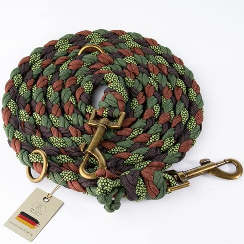 Tailoir Hundeleine 2m geflochten - Tauleine Hund, Mittelgroße - Große Hunde | Paracord Tau Leine verstellbar, Dog Leash Führleine, Bissfeste Freihandleine zum Umhängen, Trainingsleine, Grün Braun
