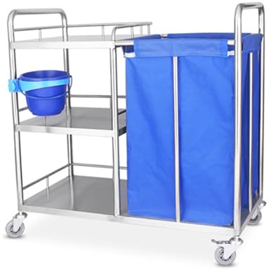 Stainless Steel Utility Cart - 3 Shelf Metal Cart on Wheels with Storage Bag, Commercial Cleaning Trolley for Home & Business Use