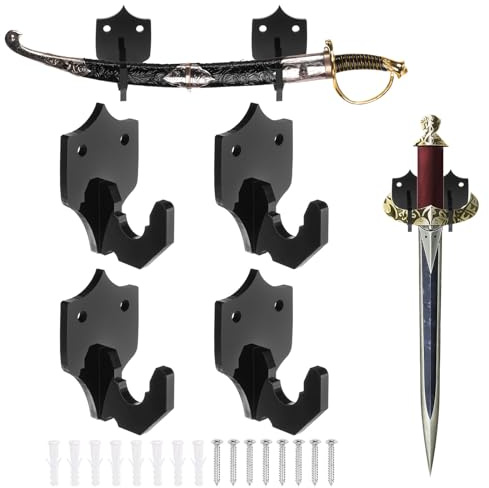 QUARKZMAN 4 Stk. Schwert Halter Wandmontage Schwertständer Schwarz (Schild) | Acryl Wand Schwert Display Halterung, mit Montagewerkzeugen, für Messer Kampfkunst Schwert Platzierung Display