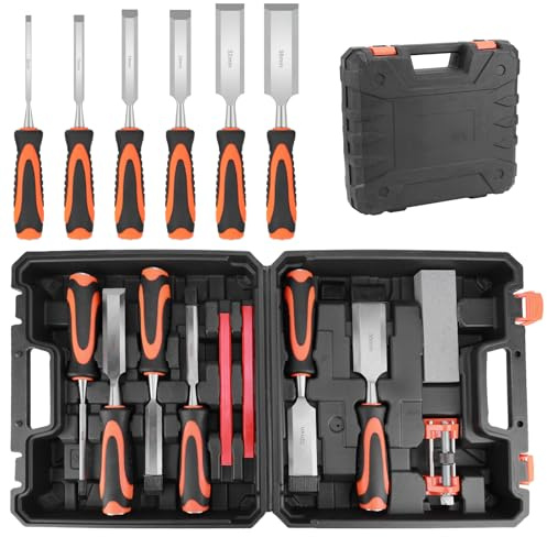 10 Pcs Wood Chisel Set, Woodworking Tools Set Wood Carving Tools with Sharpening Guide, Sharpening Stone and Carpenter Pencils for DIY Wood Carving, Furniture Making, Craft Carving
