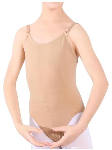 Justaucorps de ballet pour fille - Couleur chair - Body camisole sans couture - Sous-vêtements de danse avec bretelles réglables - Haut court, beige, 8-14