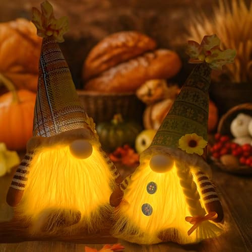 2 Stück Herbstdeko Wichtel,Herbst Dekoration Wichtel Figuren Mit Licht,Plüsch Wichtel,Halloween Deko mit LED,Herbstdeko Zum Aufhängen Plüsch für Erntedankfest Weihnachten Baum Tisch Dekoration