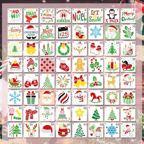 64 Stück Weihnachts Schablonen 7,6 x 7,6 cm Wiederverwendbare Malschablonen für Weihnachten DIY Vorlagen für Fenster Karten Holz und Stoff