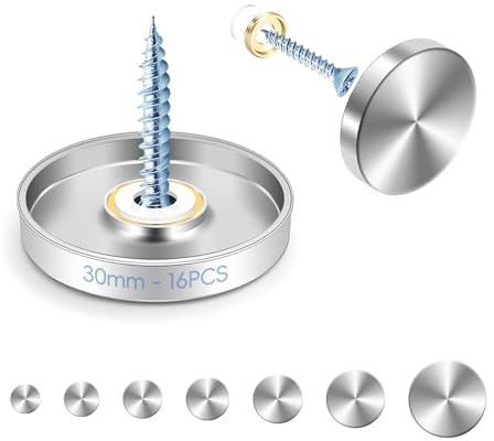 mawmuaw 30 mm Tornillos de Espejo 16 Piezas Tornillos Decorativos Acero Inoxidable Clavos de Espejo con Embellecedor Tornillo Cobre y Goma Arandelas para Cristal Paneles Baño Armarios Mesas Muebles