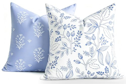 Fundas Cojines 40x40 Azul Boho Moderno Decorativa Funda de Cojin Estampado Botánico Suave Algodón Almohada Sofa Cojín Cuadrado para Sofá, Sala de Estar, Jardín, Decoración del Hogar Juego 2