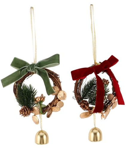 Amosfun 2piezas Adornos Navideños De Campana Metálica Vintage Decoración Colgante Navideña con Lazo De Piña Artificial Hogar Decoración De Campana De Invierno para Fiestas Bodas y Ventanas