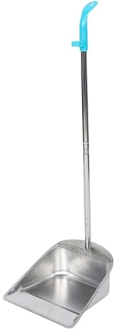 Toyvian Heavy Duty Stainless Steel Garbage Shovel with Long Handle Wide Dustpan for Indoor Outdoor Use Multifunctional Garbage Sweeper with Top Teeth for Hair and Dust Collection Suitable
