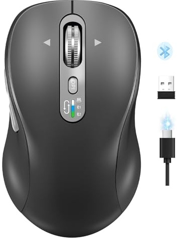 Wireless Bluetooth Mouse,Multi Device Ergo Computer Mouses,Metal 4-Way Super Scrolling,± 3200 DPI,10 Buttons,Plug&Play,Quiet,Rechargeable,USB Cordless Mice for Laptop,Tablet,Mac,iPad,PC,Phone All Grey