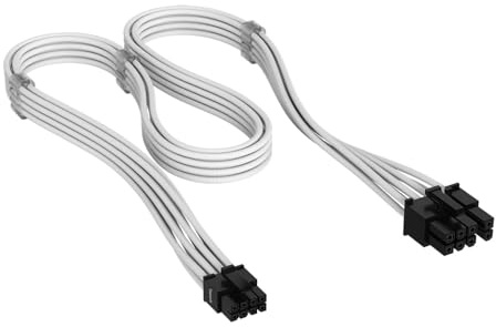 Corsair Elite Premium Type 5 Individually Sleeved PCIe 8-Pin (6+2 Split) PSU Cable – Low-Profile Cable Combs, Triple-Mesh Paracord Sleeve, Compatible Type 5 PSUs – White