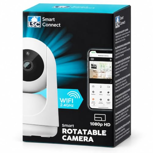 LSC Smart Konnect, intelligent säkerhetskamera, 360° 1080p HD WiFi-kompatibel hemsäkerhetskamera med mörkerseende, tvåvägs ljud, rörelsedetektering och