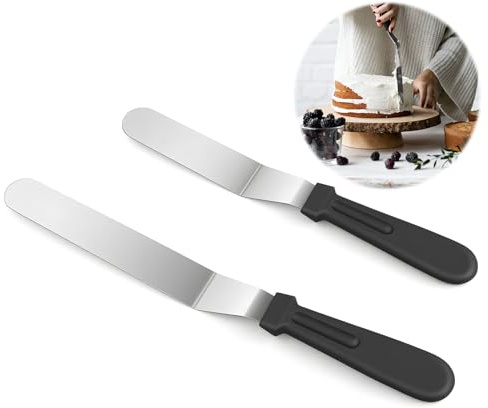 2 Pcs Stainless Steel Cake Palette Knife Set, Cake Spatula Baking, Thickened Frosting Knife with Durable Plastic Handle for Cake Decorating Pastry and Baking
