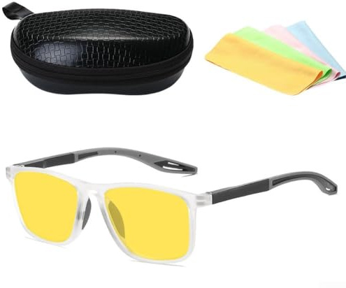 Enhanced For Night For Vision Brille für Fahrer, gelbe Gläser mit Hartschalenetui und Reinigungstuch zum Schutz (transparent)