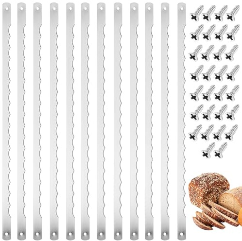 ifundom 12 Lame per Coltelli da Pane in Acciaio Inossidabile Seghettate Set di Ricambio 30 Viti Accessori per Taglio Pane Sicuro e Preciso Compatibili Multifunzionali per Uso Domestico