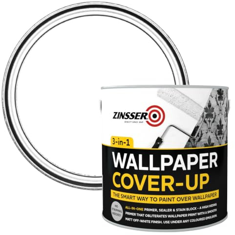 Zinsser Wallpaper Cover Up 2.5 Litre White Matt Finish | All In One Primer, Sealer and Stain Block | High-hiding primer and sealer designed to cover wallpaper patterns and provide a stable base for overpainting.