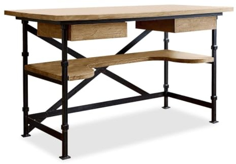 Loberon Schreibtisch Glenwood, antikbraun/schwarz | inkl. Schubfächer und Ablage, Hochwertige Handarbeit, Antiker Charme, Robustes Gestell, Bürotisch, Mangoholz, Eisen