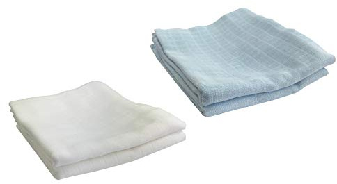 4 x skötdukar – stora spotdukar musblöja 100 120 140 160 cm babybomull – skötduk | Öko-Tex (2 vita, 2 blå, 120 x 120 cm)