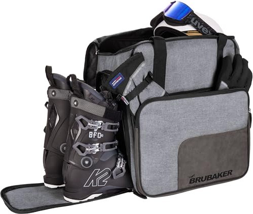 BRUBAKER Super Performance Skischuhtasche - Komfort Helmtasche Rucksack mit Schuhfach - Grau meliert Schwarz