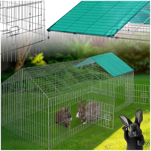 tectake® Gabbia da esterno per conigli, recinto con protezione parasole, griglia metallica resistente, conigliera, gabbia per piccoli animali, porcellini d'india, stabile, 180 x 75 x 75 cm - Verde