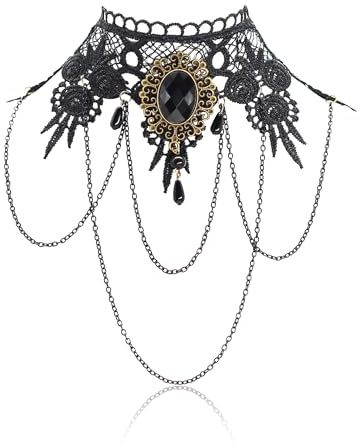 AILUOR Gotisch Kropfband Schwarz Spitze Kropfband, Punk Rock Vampir Zubehör Gothic Retro Lolita Perlen Hochzeit Party Handmade Gothic Schmuck für Frauen Halloween Halskette