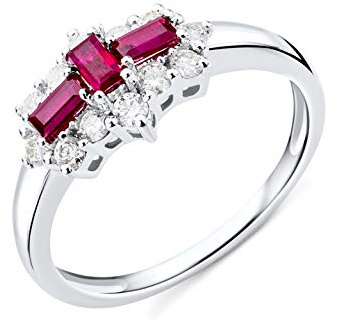 Miore Ring Damen Ruby und Diamant Verlobungsring Weißgold 9 Karat / 375 Gold mit roter Ruby 0.62 Ct und Diamanten Brillanten 0.35 Ct, Schmuck