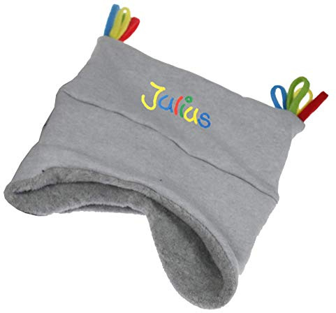 Kuschelmütze Jungen mit Namen grau - Personalisierte Mütze für Kinder Winter - Kindermütze Babymütze Babyhaube Wintermütze mit Wunschbeschriftung