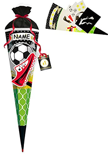 alles-meine.de GmbH BASTELSET - 3D Effekt - Schultüte - Fußball - Fußballspieler - inkl. Name - 85 cm - mit Holzspitze - Filzabschluß - Zuckertüte - incl. Rohling - Bastelsch..
