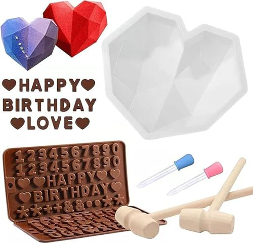 Breakable Heart Mold Set for Chocolate, Heart Silicone Molds with Hammers and Dropper, Letter Mold and Number Chocolate Molds for Valentine Candy Making