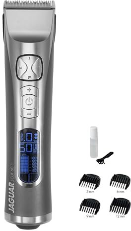 JAGUAR Haarschneidemaschine J-CUT 60 Li Silver | Profi Haarschneider für Akku- und Netzbetrieb inkl. Aufsteckkammset & LED Display | Vom Profi für Dich