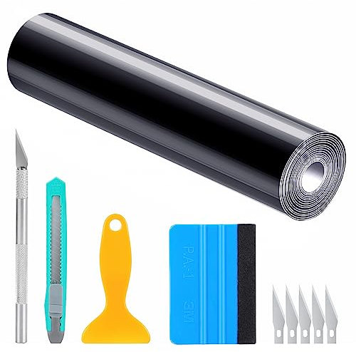 YAOBLUESEA Folie für Auto, Glanz Flexibel Wasserdichter Auto Vinyl Wrapping Folie Lackschutzfolie DIY Blasenfrei Schutzfolie Dekorative mit Installations Zubehör 300x30cm Schwarz für Fahrrad Motorrad