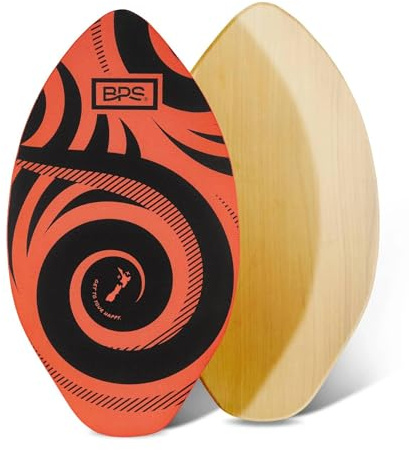 BPS ‘Koru’ 40 Skimboards with Colored EVA Grip Pad and High Gloss Clear Coat | Wooden Skim Board with Grip Pad for Kids and Adults | Orange with Black Accent