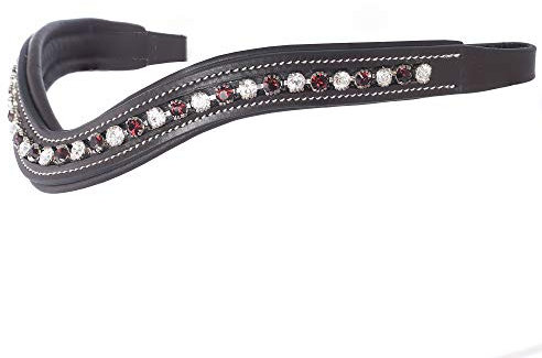 Exion Curved Crystal Browband for Horses – Soft Padded Bling English Bridle Brow Band | Dressage, Show, Jumping | Black, Browne | Clear, Burgundy Crystal Browband For Horses