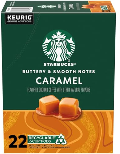 Starbucks K-Cup Coffee Pods, Caramel Naturally Flavored Coffee For Keurig Brewers, 100% Arabica, 1 Box (22 Pods)