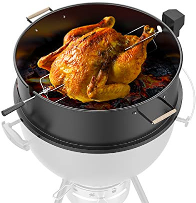 Asador para Parrilla Weber de 22 Pulgadas y 22 1/2 Pulgadas de carbón de leña Kit de asador de Acero Recubierto Negro con Asas de Madera para Asar Filete de Pollo y Cerdo