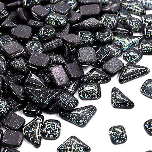 200g Glass Mosaic Tiles Glitter Crystal Square and Triangle Mosaic Stones Glass Pieces for Home Decoration or Crafts(Black)