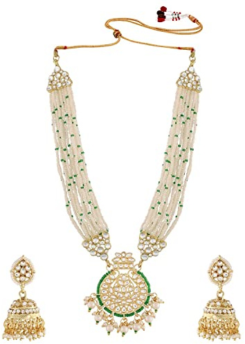 I Jewels Vergoldetes indisches Hochzeits-Schmuck-Set für Damen, Bollywood-Perlen, Kundan-Nieten, Schmuck-Set für Frauen (ML307-08), Metall