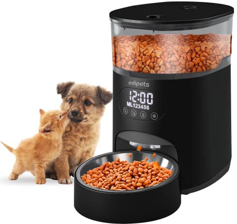 Edipets, Futterautomat Katze, Futternapf Katze, Hunde, Zeitgesteuert, bis zu 6 Mahlzeiten pro Tag, 3,5L, Geeignet für Kleine bis Mittlere Haustiere (Schwarz)