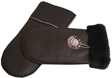 Reissner Lammfelle warme Merino Lammfell Fäustlinge Faust Handschuhe mit nappiertem Leder für Damen und Herren HDS-FAUST2-NAP-BRA-M mocca braun M (Handumfang 19cm)