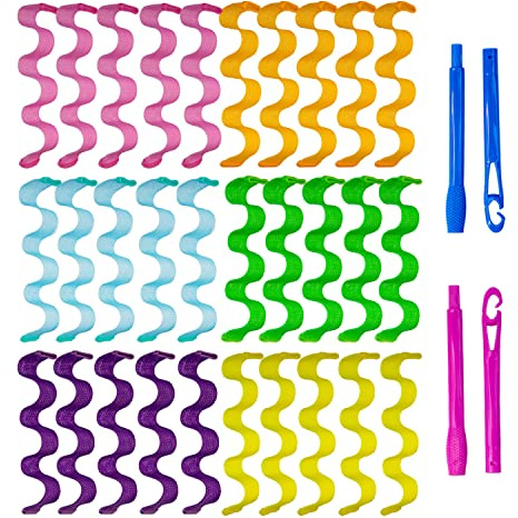 Essenergi 30pcs Heatless Hair Curlers Rollers Wave Curls Styling Kit with 2 Sets Styling Hooks,No Heat Spiral Curlers for Short and Medium Hair(12 Inch/ 30 cm)