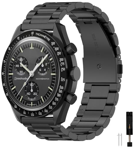 RobinEllis Tiggo Métal Bracelet pour Omega Swatch Band, Bracelets de Montre,Bracelets de Montres en Bracelet Montre en Métal de Remplacement pour Homme Femme Omega Swatch Accessories (black)