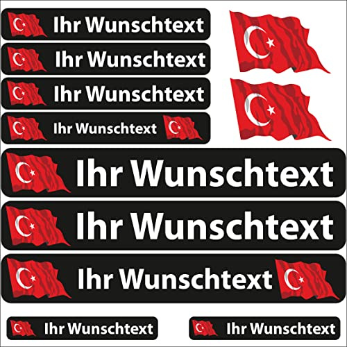 INDIGOS UG - Aufkleber Türkei - 13 Flaggenaufkleber - Fahne wehend Sticker selbst gestalten mit Namen & Wunschtext personalisiert- Fahrrad - Autoaufkleber - Motorrad - Rennfahrer