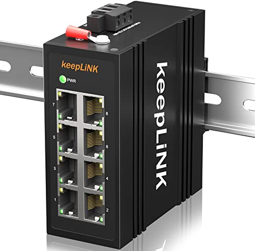 keepLiNK 8-Port Industrial Ethernet Switch, Unmanaged 10/100Mbps Netzwerk DIN Schienenschalter, IP40, Betriebstemperaturbereich von -30° - 70°C (-22° - 158° F)