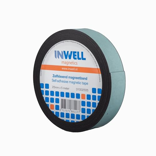 Inwell - Selbstklebendes Magnetband 25 mm auf Rolle - 10 meter | Starker Magnetkraft, Magnetstreifen, Magnetklebeband