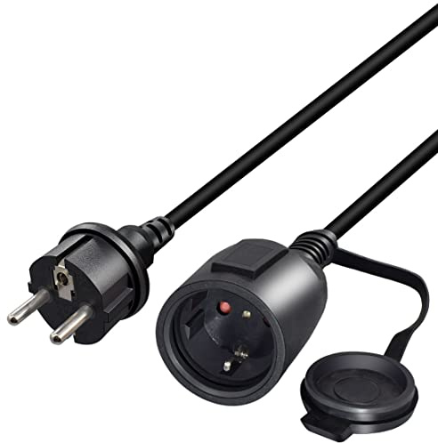 RIIEYOCA Cable de extensión Shucko, Cable de extensión de Enchufe a Toma Schuko Europa, 16A 250V, Cable de alimentación de Enchufe de Seguridad de 2 Clavijas con Tapa Protectora, Negro, 2 m