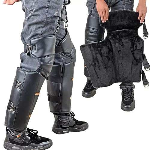 WAYUTO 1 Pair Adjustable PU Leather Motorcycle Leg Gaiters with Gloves Motorcycle Knee Pads Motorcycle Riding Leg Guards Motorcycle Leg Chaps for Women Men 23.6''/60cm