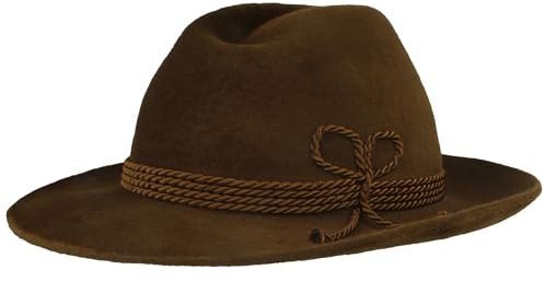Breiter Herren Velour TrachtenHut FilzHut Herrenhut Werdenfelser – Hut Handgemacht 100% Haarfilz mit Kordel-Garnitur & Echtleder Schweißband - Krempe 7,5 cm Trendbraun 60